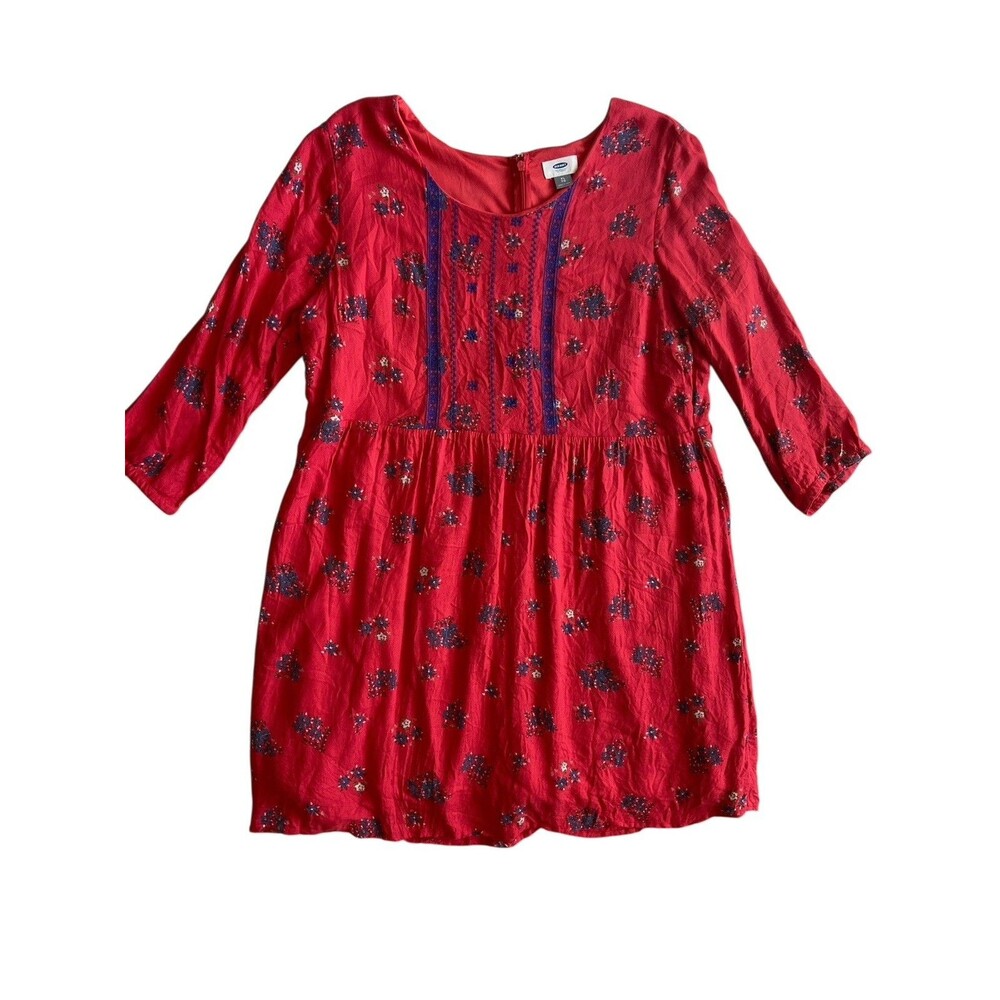 Old Navy Women Boho Floral Dress Size XL Red Peasant Festival Artisan Embroidery - Picture 12 of 13